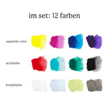 Aquarylic Mixed-Media Starter Set – 3 Medien, 12 Farben